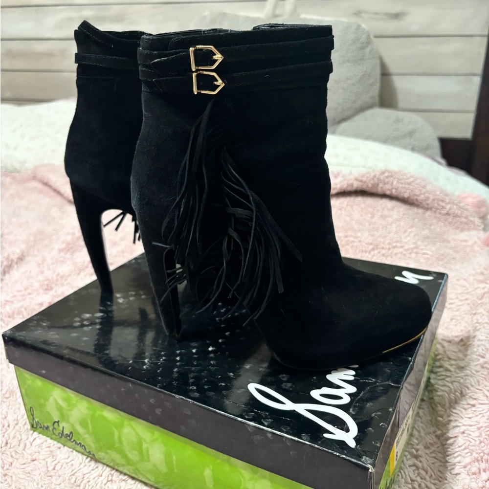 Sam Edelman Black Suede Fringe Ankle Boots